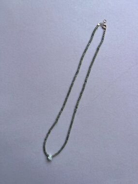 Delicate Olive Bead Necklace with Pearl Accent
